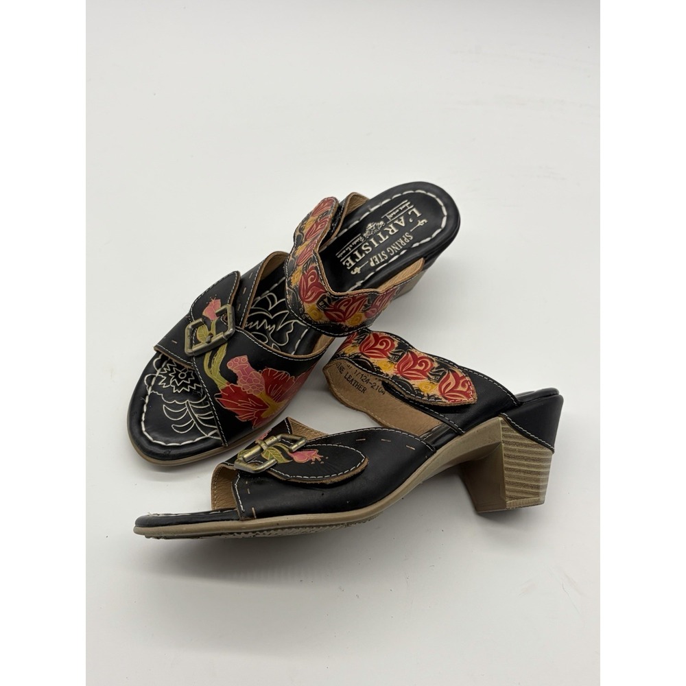 L'artiste springstep floral leather Ozuna Blum Slip On Heel Size 37 US 6.5-7